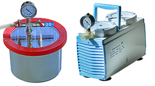 Micro-Tec VC190 stainless steel Vacuum chamber 3 ltr set, complete with Micro-Tec MP950D dual stage diaphragm pump and connection hose, 230V / 50Hz