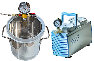 Micro-Tec VC200 stainless steel Vacuum chamber 6 ltr set, complete with Micro-Tec MP950D dual stage diaphragm pump and connection hose, 230V / 50Hz