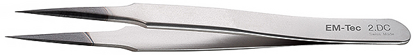 EM-Tec 2.DC hochpräzise diamantbeschichtete ESD-sichere Pinzette, Typ 2, flache, sharfe, feine Spitzen, paramagnetisch (nicht magnetisch), Edelstahl