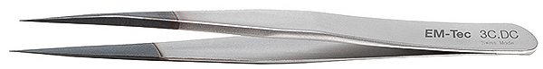 EM-Tec 3C.DC hochpräzise diamantbeschichtete ESD-sichere Pinzette, Typ 3C, kurze, sehr scharfe, feine Spitzen, paramagnetisch (nicht magnetisch), Edelstahl