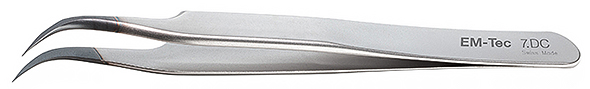 EM-Tec 7.DC hochpräzise diamantbeschichtete ESD-sichere Pinzette, Typ 7,sehr feine, gebogene Spitzen, paramagnetisch (nicht magnetisch), Edelstahl